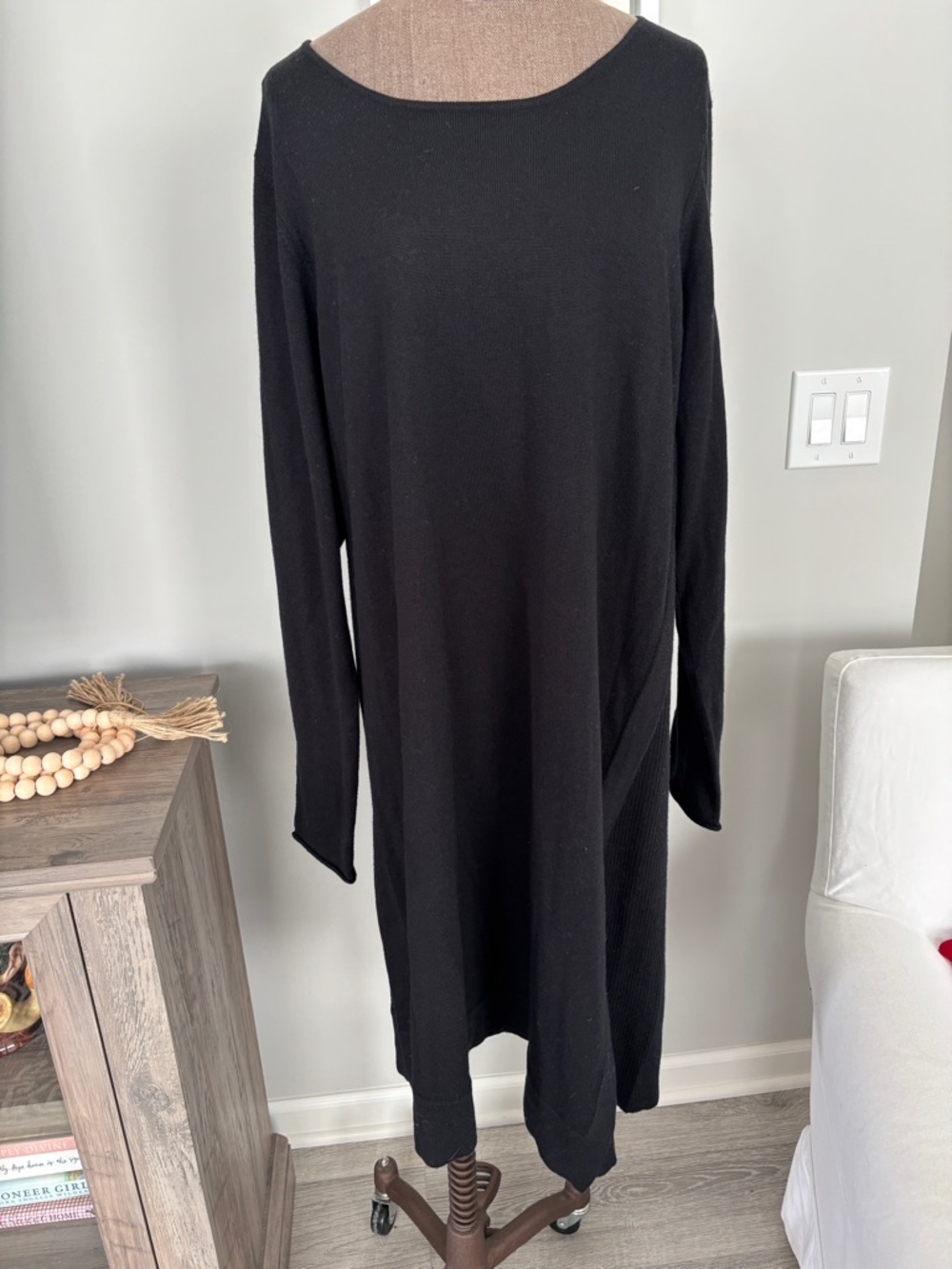 Eileen Fisher Shirt Dress Sz XL Black Long Sleeve Stretchy Jersey Capsule